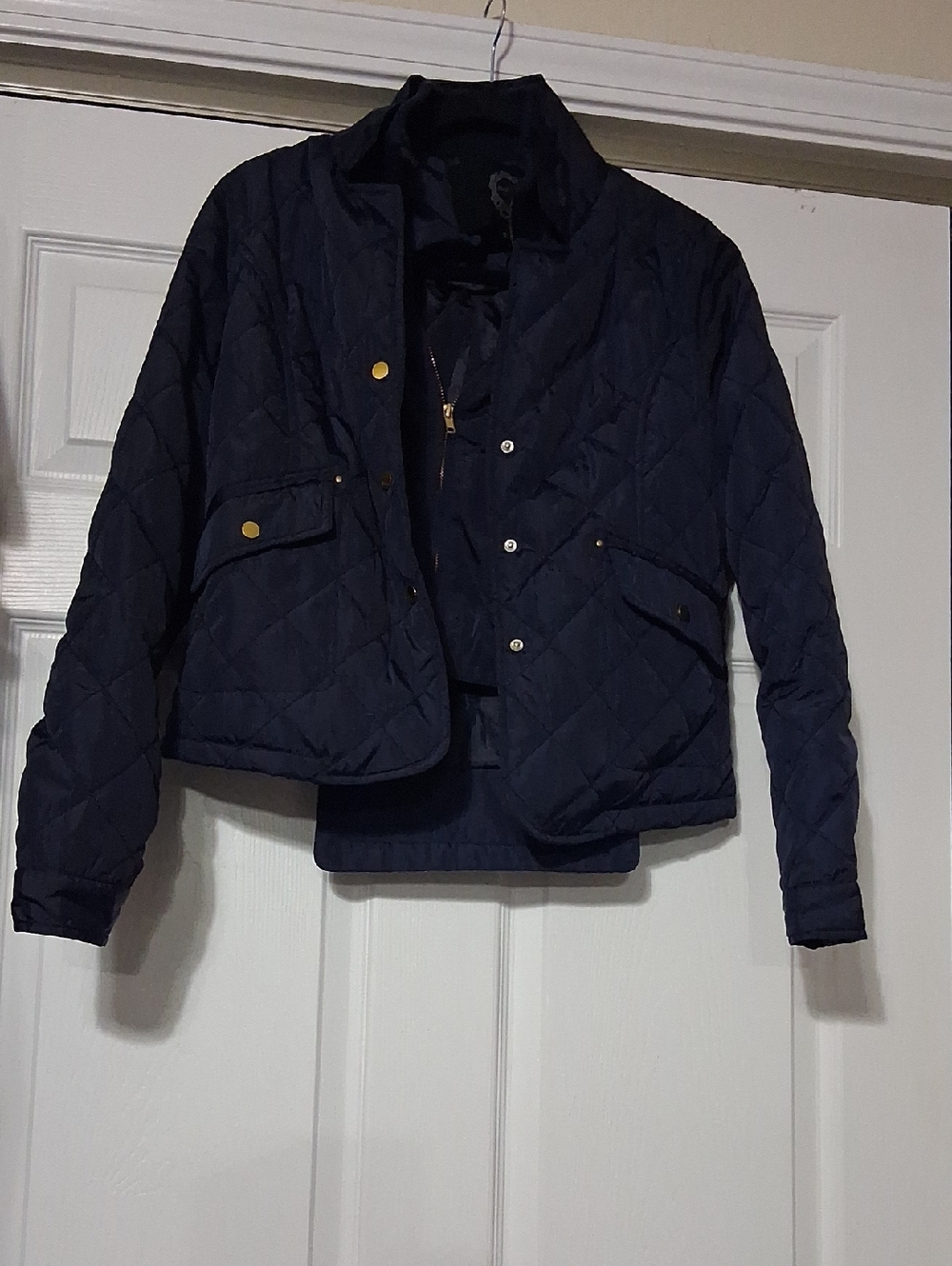 Matilda M.A. Navy Quilted Jacket with Gold Zipper